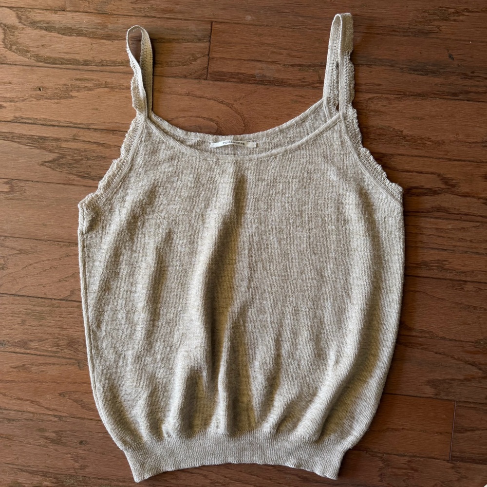 Pomandere Ivory Knit Sleeveless linen Blend Top Size 6